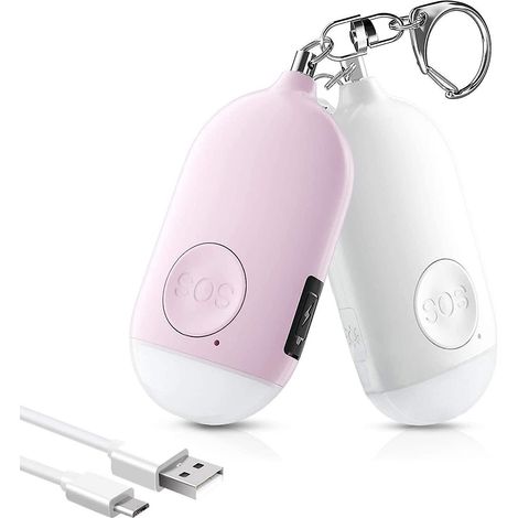 Porte-clés alarme personnelle rechargeable USB pour l'autodéfense, 130 dB, rose et blanc (1/5)