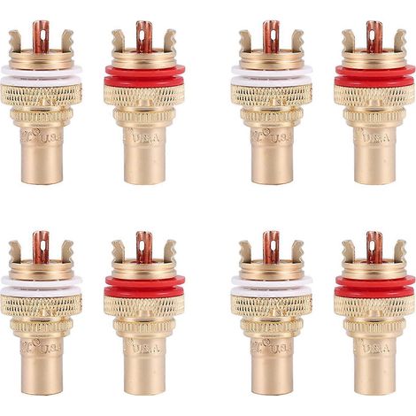 prises RCA phono plaquées or CMC pour châssis, femelles, pour amplificateurs professionnels Hi-Fi, avec embase en forme de lotus plaquée or. (1/5)