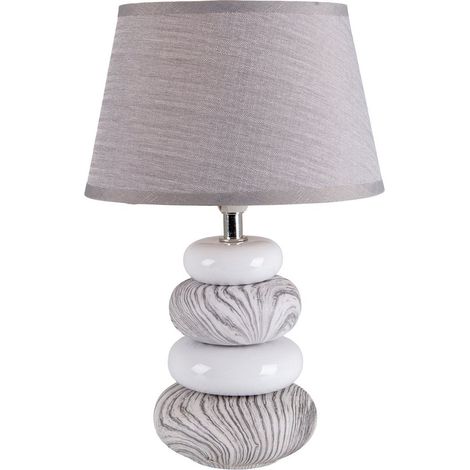 Lampe à poser en céramique grise avec abat-jour en textile, design moderne, douille E14, 31 cm - PANGIVO (1/4)