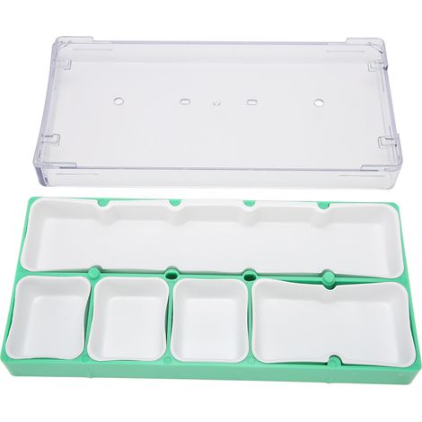 Boîte de rangement portable verte verrouillable pour outils et pièces de réparation de montres, avec base en caoutchouc et intérieur vert. (1/5)