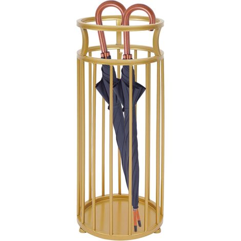 Porte-parapluies moderne en métal, Porte-parapluie avec bac de récupération et crochet pliable pour maison, bureau, hôtel, 58 x 22 x 22 cm (doré)