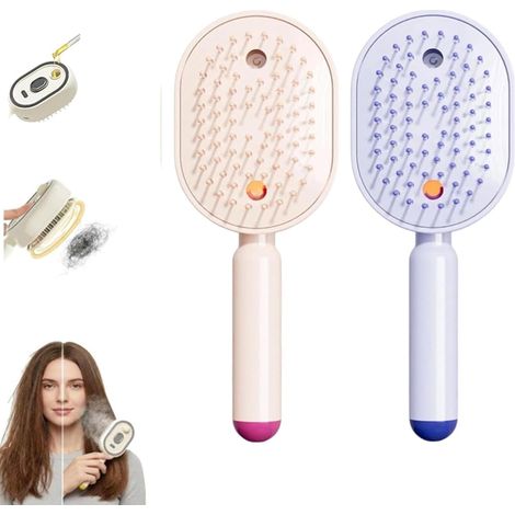 Brosse à vapeur électrique, fer à lisser à vapeur rechargeable avec pulvérisation, peigne démêlant antistatique 3 en 1 et massage à coussin d'air, outil portable sans fil pour lisser le coiffage (2 (1/5)