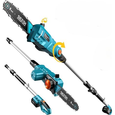 8 Inch Chainsaw Pole Saw - Telescopic Chainsaw Cordless Chainsaw 20V, Tree Saw Ideal for Trimming Branches, with 2 x 4.0Ah Battery, Max Range 15 ft (1/5)