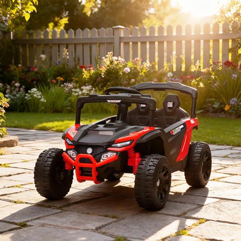 Voiture électrique enfant UTV, buggy électrique enfant 12V 2 moteurs, télécommande, LED, musique, klaxon, 3-8 ans, rouge (1/5)
