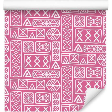 Carta da parati con motivo geometrico polinesiano rosa cipria 50x1000 cm (1/5)