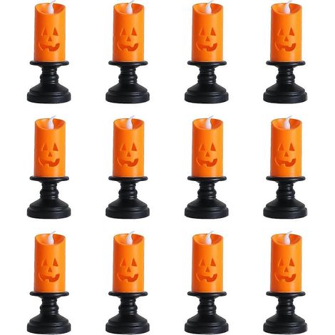 Lot de 12 bougies chauffe-plat à piles pour Halloween, lumières réalistes, sans flamme, à couleurs changeantes et vacillantes, idéales pour la décoration de fêtes en extérieur, à la maison ou à la mai (1/4)