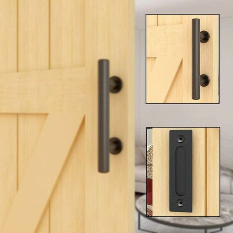 VURAHOME - 30 cm Schiebetürgriff, schwarzer Türgriff, rustikale Beschläge, Schiebetürgriff, pulverbeschichteter schwarzer Türgriff (doppelseitig) (1/3)