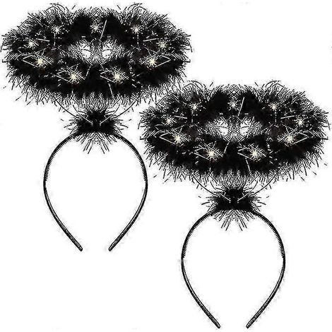2er-Pack leuchtende Engels-Haarreifen mit Federn, LED-Haarreifen für Weihnachten, Engelskostüme, Schwarz (1/5)