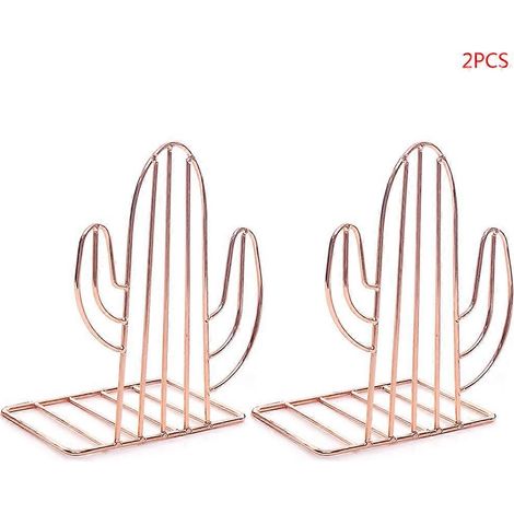 Lot de 2 serre-livres créatifs en métal en forme de cactus support de livre de bureau Orga or rose (1/5)