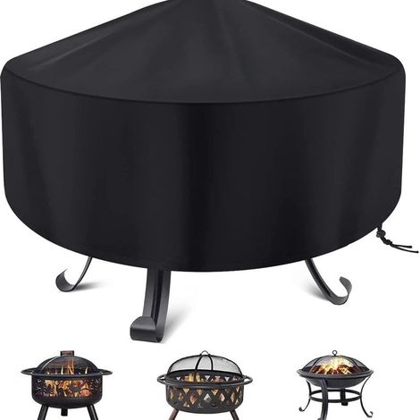 ( 97 cm)Housse de brasero ronde robuste et imperméable avec revêtement en PVC épais et cordon de serrage, noir (1/5)