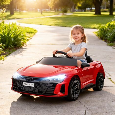 Coche eléctrico infantil con licencia Audi, con cinturón de seguridad, mando a distancia, luces, rojo y negro, 103 x 58 x 41 cm. (1/5)