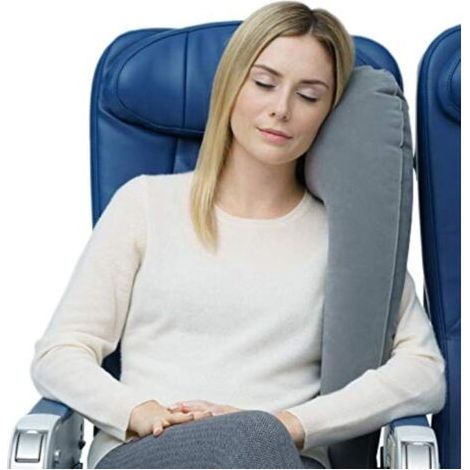 Cuscino per auto, cuscino da viaggio - gonfiabile di lusso - innovativo, brevettato e gonfiabile - supporto per il collo, poggiatesta, cuscino cervicale (grigio chiaro) (1/4)