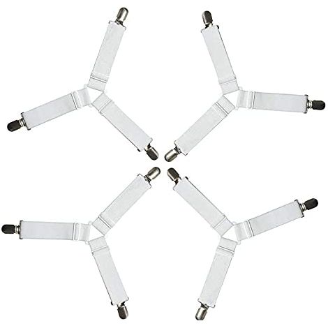 piezas 3 clips soporte de esquina de cama sujetadores de sábanas clips para funda de colchón sábanas de ropa de cama pesadas bandas elásticas ajustables 4 piezas (blanco, 3 clips) (1/5)