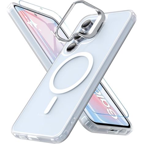 Hülle für Samsung S24 FE mit MagSafe, Ring-Ständer, Displayschutzfolie, transparent matt (1/5)