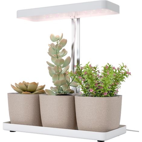 42 LED-Pflanzenleuchten mit 3 Töpfen, Timer und einstellbarer Helligkeit, 45 x 18,8 x 47,8 cm, Weiß