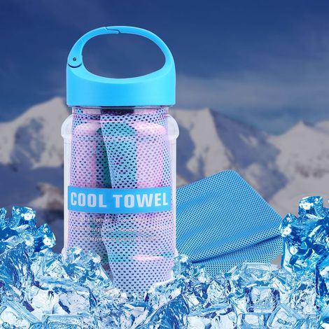 Serviette rafraîchissante ultra-respirante avec bouteille de rangement pour le sport et la salle de gym (bleu clair) (1/5)