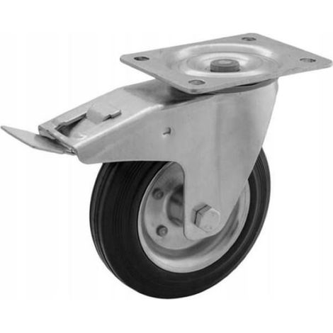 Roulette Pivotante Avec Frein - Acier Caoutchouc - 160 mm - Charge 150 kg - Platine 135x113 mm - 1 Pièce