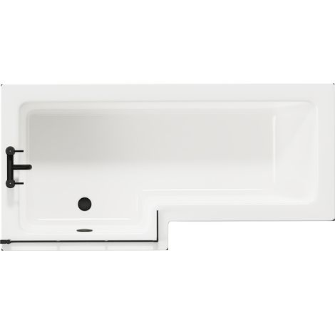 Wholesale Domestic Loire 1700mm Left Hand L Shaped Shower Bath with Matt Black Bath Screen and Nero Oak Front and End Bath Panel (1/5)