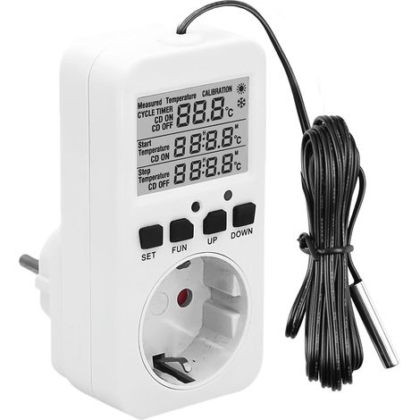 230-V-Digital-Steckdosenthermostat mit Sonde, Heiz-Kühltemperaturregler, Timer und Temperaturalarm für Gewächshaus-Aquarien-Terrarium-Reptilien (1/5)