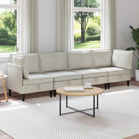 vidaXL Wohnzimmergarnitur mit Kissen mit Speicher 4 pcs Creme Samt (1/5)