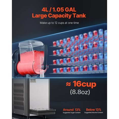 Machine à Granité Commerciale 1x4 L, Machine à Boissons Glacées en Acier Inoxydable de 16 Tasses, Distributeur de Boissons Frappées… (1/5)