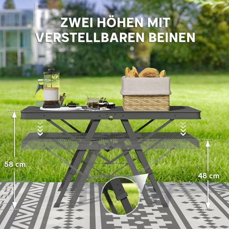 Table de camping réglable en hauteur, pliante avec grille métallique, en aluminium (1/4)