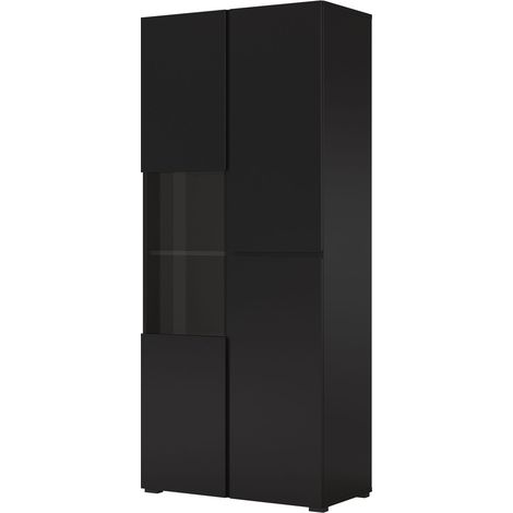 Estantería Alfere 110, Negro, Cerrable, Con puertas, Vidrio, Aglomerado laminado, Número de puertas: 0, Número de cajones: 0, 183x79x40cm