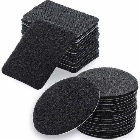 Bandes adhésives double face - 20 paires - Rectangulaires 6x4 cm - Rondes 6x6 cm - Noires - Ultra-résistantes (1/5)