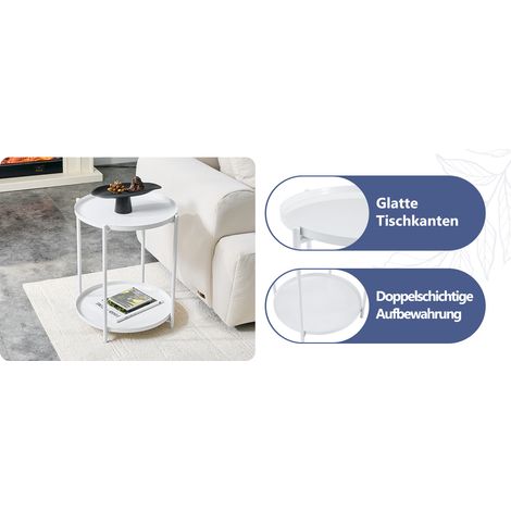 Lot de 2 tables d’appoint rondes 2 niveaux, cadre métal, 42 x 52 cm, noir et blanc (1/5)