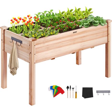 Jardinière 120x58x76 cm Lit de Jardin Surélevé en Bois de Sapin Bac de Plantation avec Pieds pour Cultiver Fleurs Végétaux Herbes Plantes Grasses dans Jardin Terrasse Patio Balcon Couleur Bois (1/5)