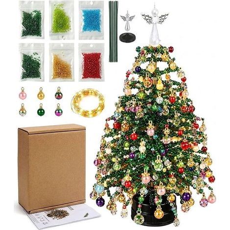 DIY-Weihnachtsbaum-Set mit Perlen – 10 x 20 cm – Mehrfarbig – Mini-Weihnachtsbaum – mit LED-Lichtern und Dekorationen (1/5)