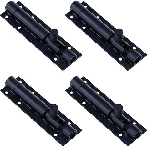 Verrou à barillet en alliage d'aluminium noir, verrou de porte de 7,6 cm avec loquet coulissant, loquet de sécurité coulissant avec vis, lot de 4