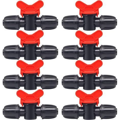 10 Pièces Vanne Commutation d'Irrigation, Irrigation Pipe Valve Switch, Robinet Jardin en Plastique PE, Robinet Barbelé Double Mâle, pour L'irrigation des Pelouses de Jardin, pour 16mm Tuyau (1/4)