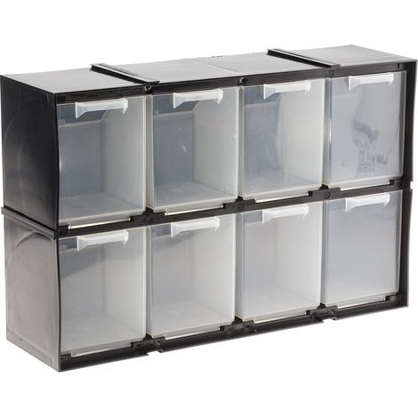 Rs Pro – Boite de rangement 8 tiroirs en plastique – Dimensions 208mm x 325mm x 90mm – Tiroirs transparents inclinés pour outils (1/3)