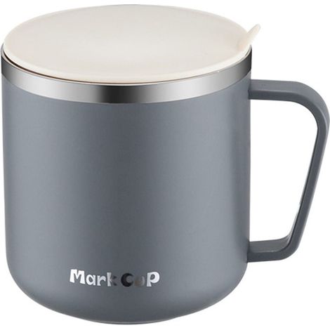 Tasse À Café - Acier Inoxydable 304 Double Paroi Isolée - 400 ml - Avec Couvercle Et Poignée - Pour Maison Bureau Voyage (1/5)