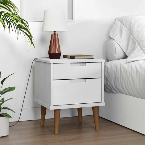 Mesita de noche  madera maciza de pino blanca 40x35x48 cm