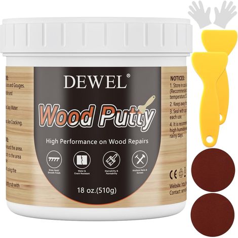 Kit de Mastic à Bois 500g, Blanc, Pâte, Réparation de Meubles en Bois, Remplissage de Trous et Fissures (1/5)