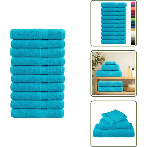 The Living Store Asciugamani SOLUND 10 pz Turchese 100x200 cm 600 g/m² - Asciugamani da uso domestico