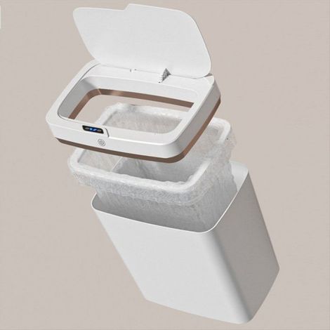 Poubelle à Capteur Sans Contact pour Cuisine et Salle de Bain Poubelle à Fentes Fournitures de Nettoyage Ménager Blanc (1/5)