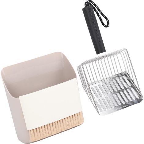 Kit de nettoyage pour litière pour chat : pelle robuste, brosse de nettoyage portable et support pratique pour bac à litière. (1/5)