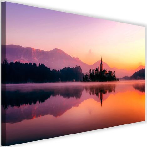 Tableau sur toile Montagne Lac Château Violet 90x60 (1/5)