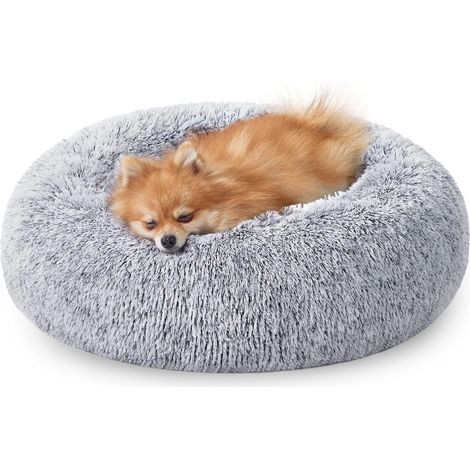 Feandrea Cesta per Cani, Cuccia Rotonda a Ciambella, Divano, Cuscino Centrale Sfoderabile e Lavabile, Tessuto Morbido Peluche, Ø60 cm, Grigio Ombre PGW038G01