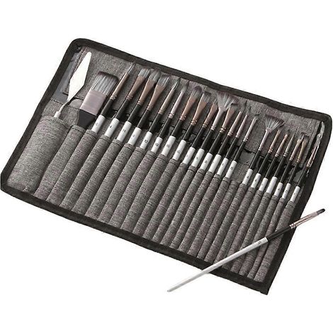 Ensemble de 24 pinceaux synthétiques améliorés avec rouleau de chiffon et couteau à palette pour acrylique, huile et eau. (1/5)