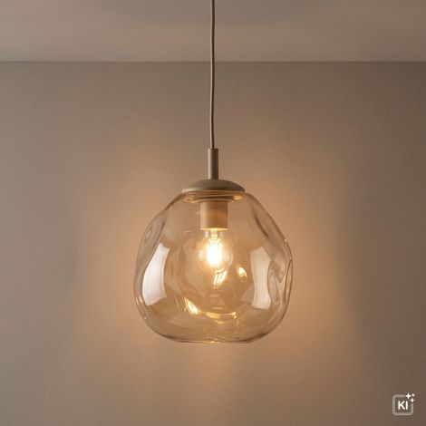Hängeleuchte Metall Glas Sandfarben Cognac E27 Ø 35 cm Hängelampe (1/5)
