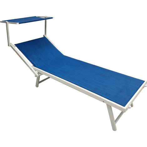Lettino Prendisole Professionale Pieghevole e Impilabile con Parasole Regolabile, Schienale Reclinabile 2 Posizioni, Struttura in Alluminio, Tessuto Impermeabile UV Resistente, Portata 110 Kg Blu (1/5)