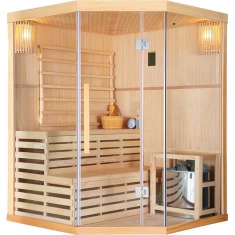 Bagno Italia Sauna Finlandese per 3 persone 150x150 cm in legno hemlock e vetro da 8mm (1/5)