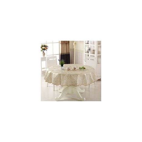 Nappe ronde en vinyle imperméable et lavable. facile à nettoyer. adaptée aux tables rondes de restaurants. cuisines. jardins. balcons. etc. (couleur or. 150 cm de diamètre) (1/5)