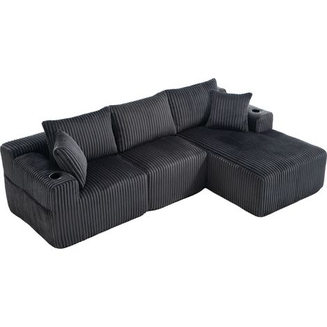 Sofá modular de esquina en tejido pana gris con chaise longue y 2 plazas (1/5)
