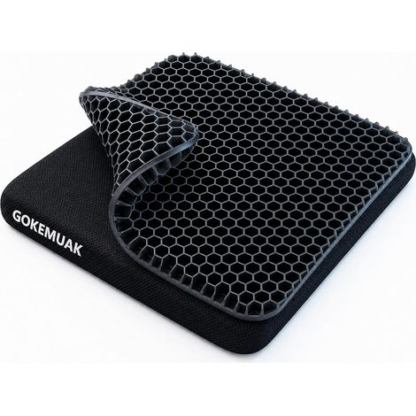 Coussin Gel pour Chaise de Bureau, Noir Structure alvéolée respirante housse lavable antidérapante grand coussin gel pour bureau, voiture, (1/5)