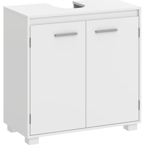 Meuble vasque, meuble de salle de bain moderne autoportant avec découpe en U, étagère réglable, blanc (1/5)
